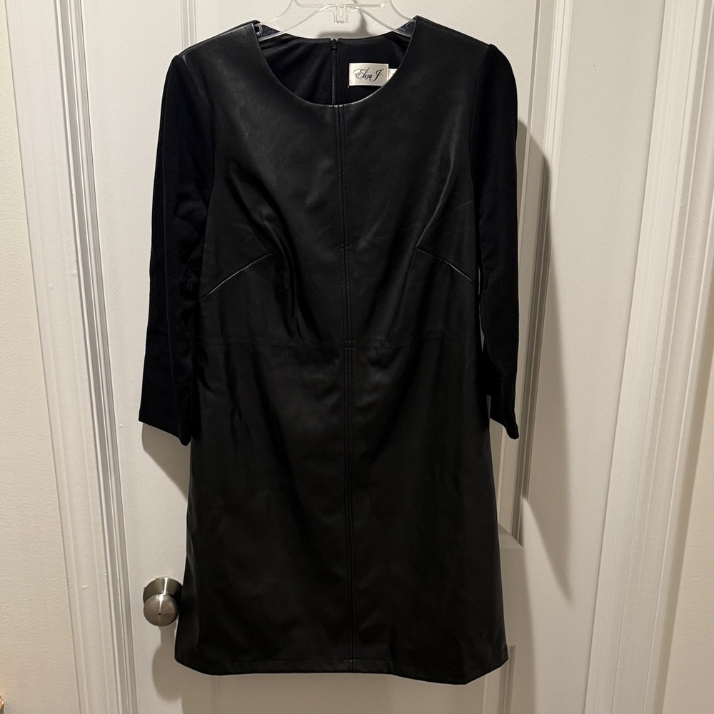 Eliza J Black Faux Leather 3/4 Sleeve Dress